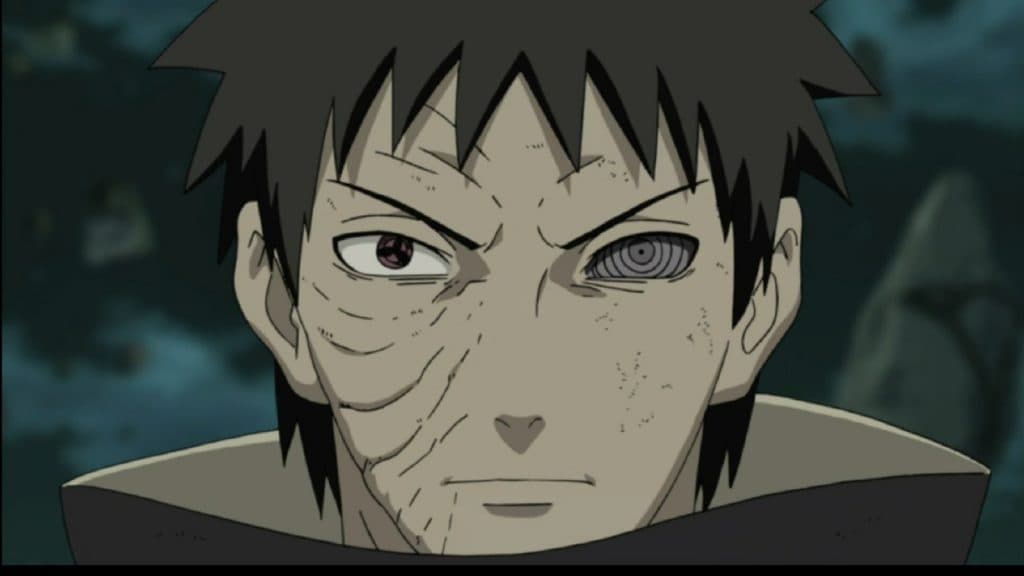 An image of Obito's Mangekyo Sharingan and Rinnegan in Naruto