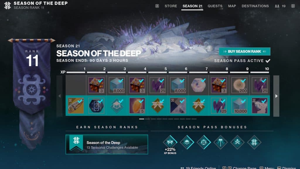 destiny 2 season of the deep season pass first ten ranks.