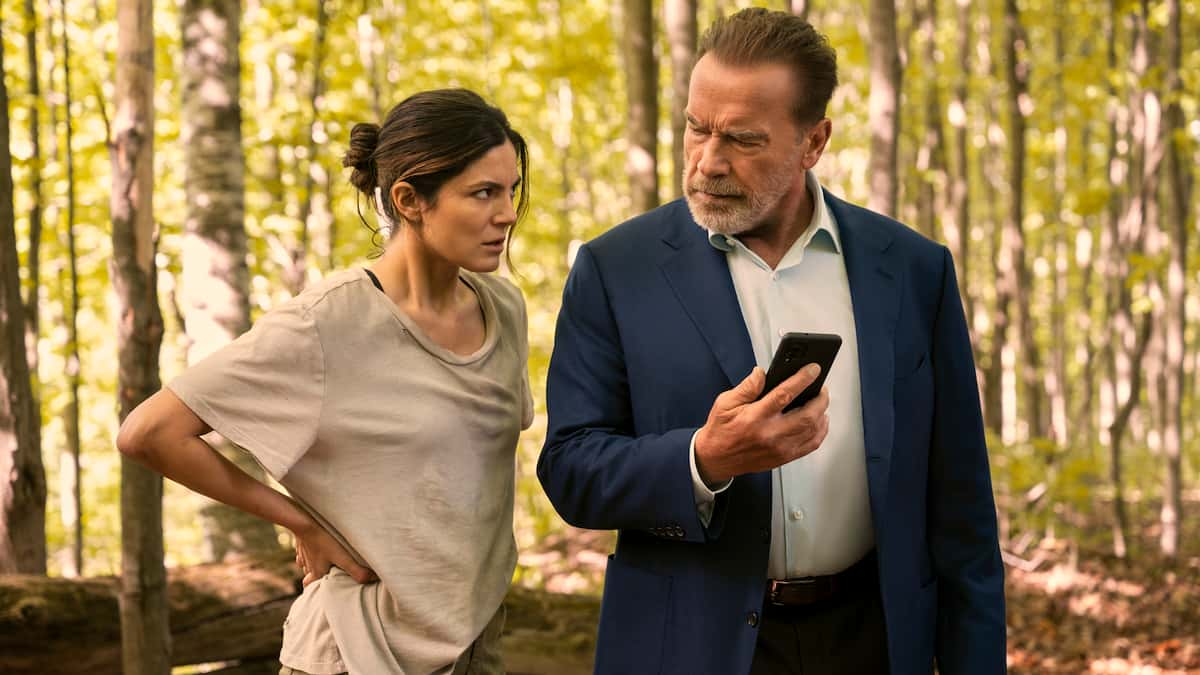 Arnold Schwarzenegger and Monica Barbaro in the FUBAR cast on Netflix