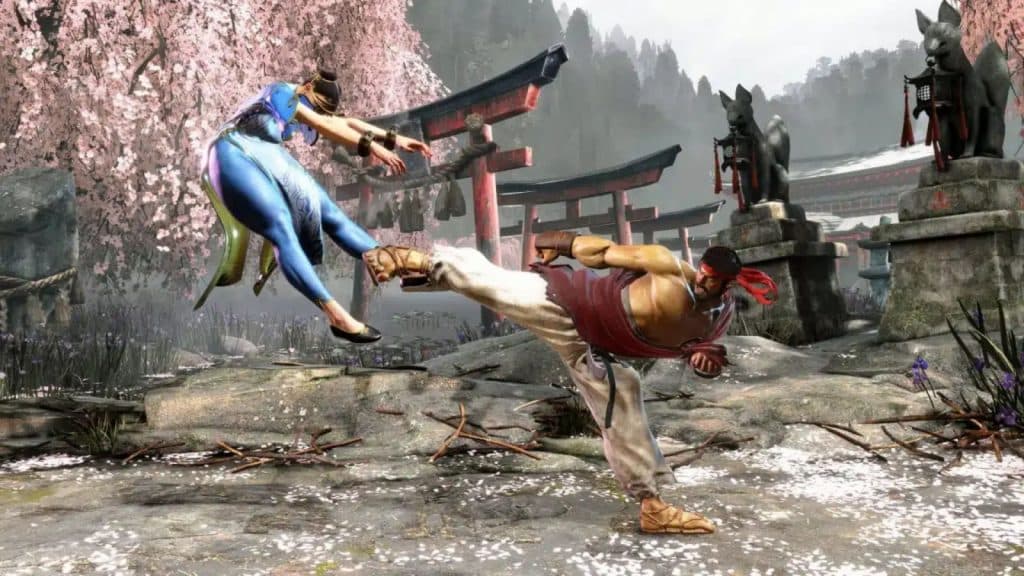 ryu kicking chun-li in street fighter 6