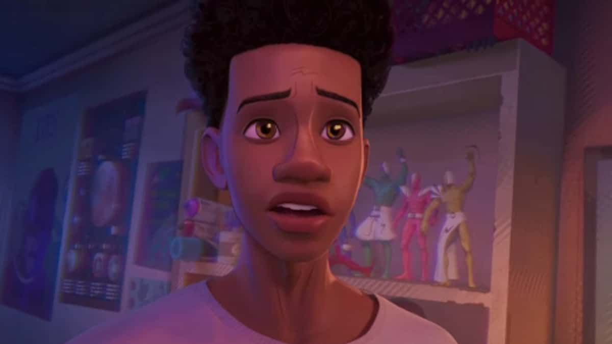 A close up of Miles Morales in Spider-Man: Into the Spider-Verse