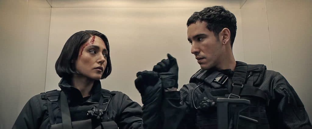 Golshifteh Farahani as Nik Khan and Adam Bessa as Yaz in Extraction 2