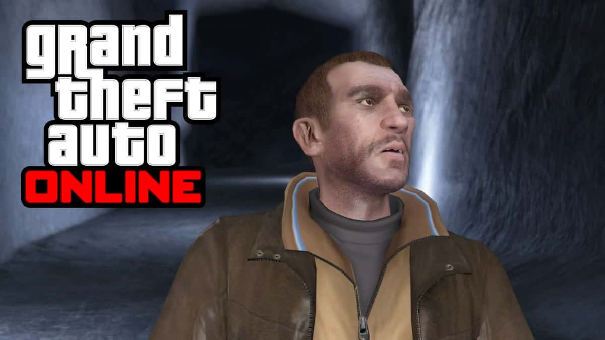 Niko Belic in GTA Online with game logo