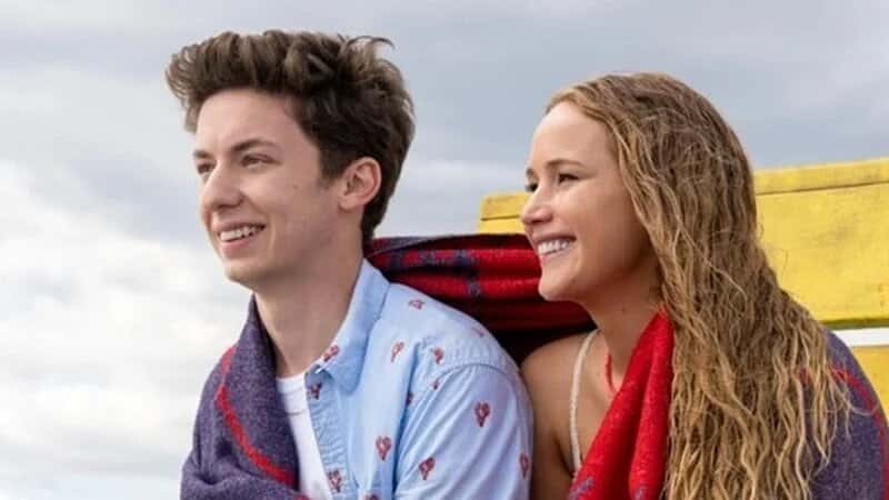 Andrew Barth Feldman and Jennifer Lawrence in No Hard Feelings