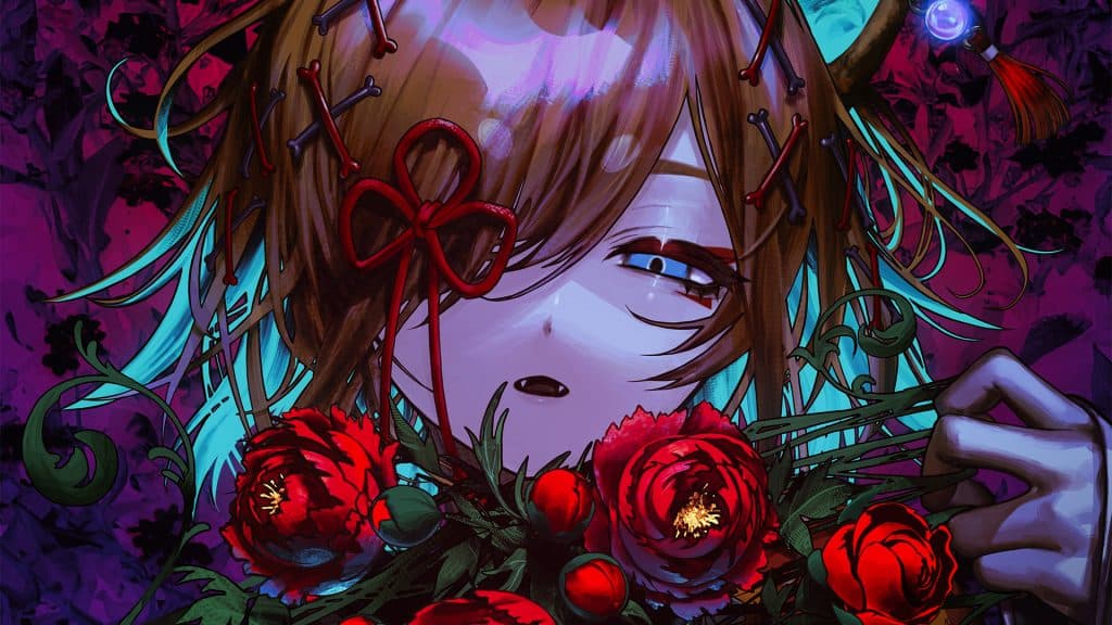 PRISM Project VTuber Shiki Miyoshino in bed of roses in Hanahaki Syndrome album cover