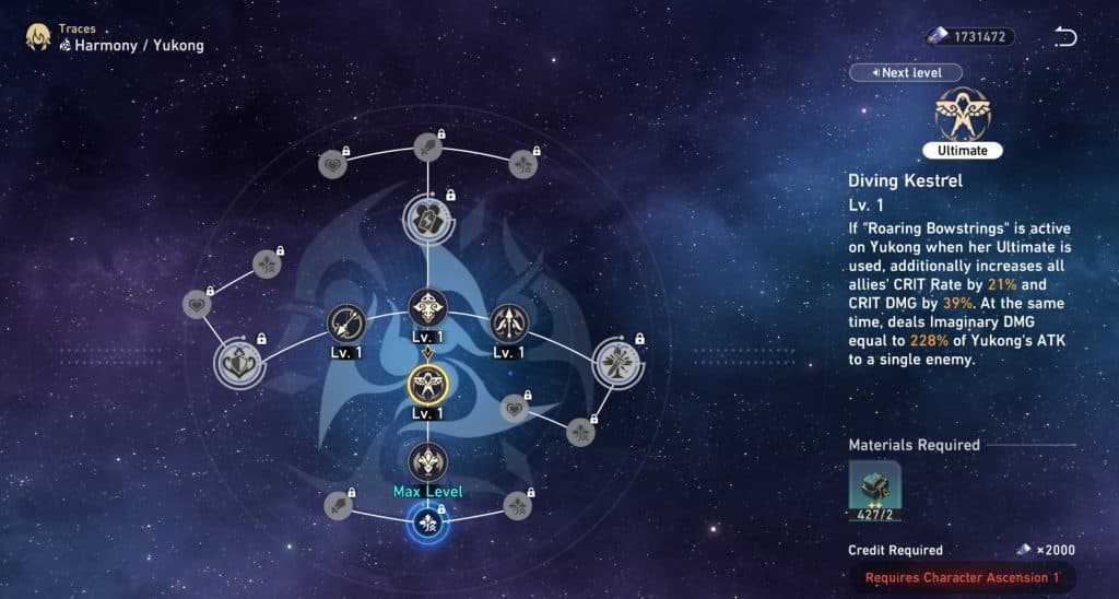 A screenshot of Yukon's abilities in Honkai Star Rail