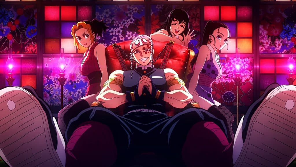 An image of Tengen Uzui with his wives in Demon Slayer