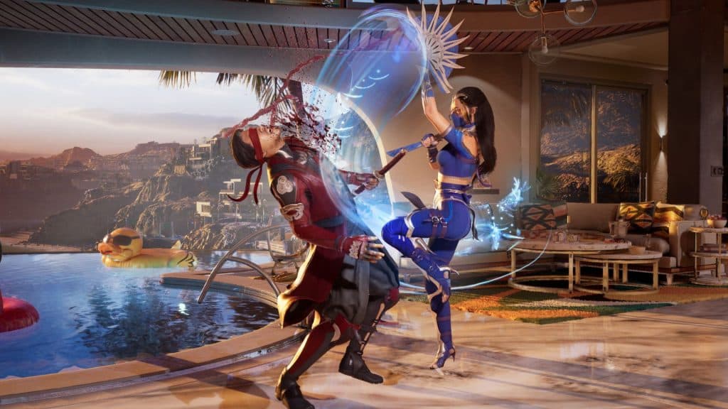 kitana attacking kenshi in mortal kombat 1