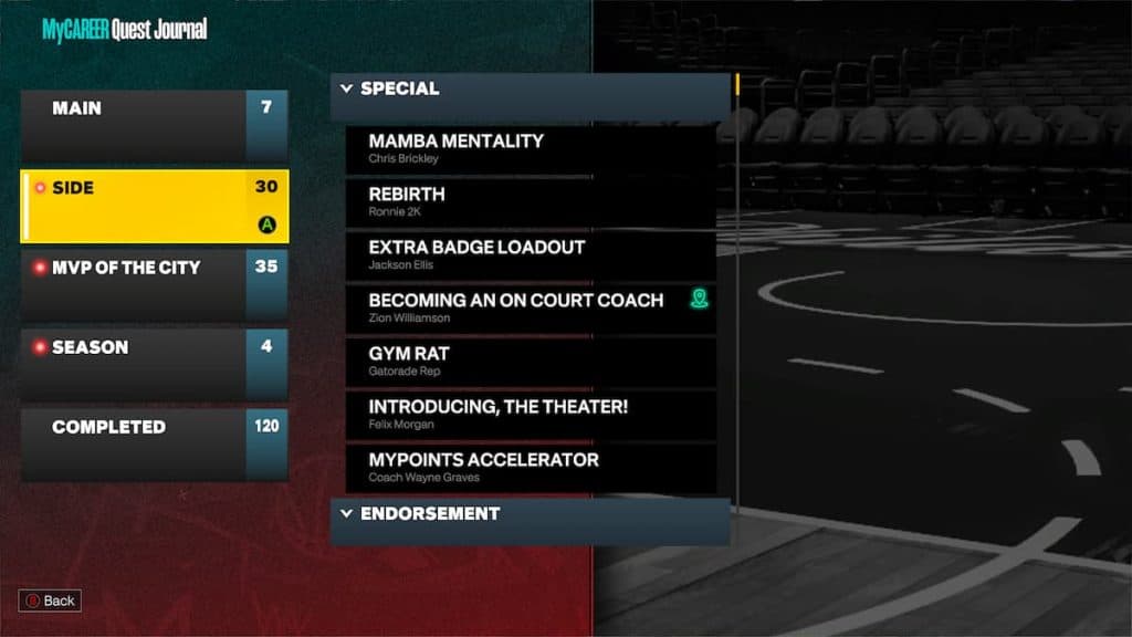 Quest journal in NBA 2K23