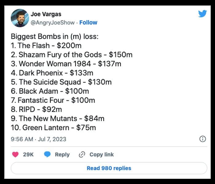 A list of the top 10 superhero box office flops