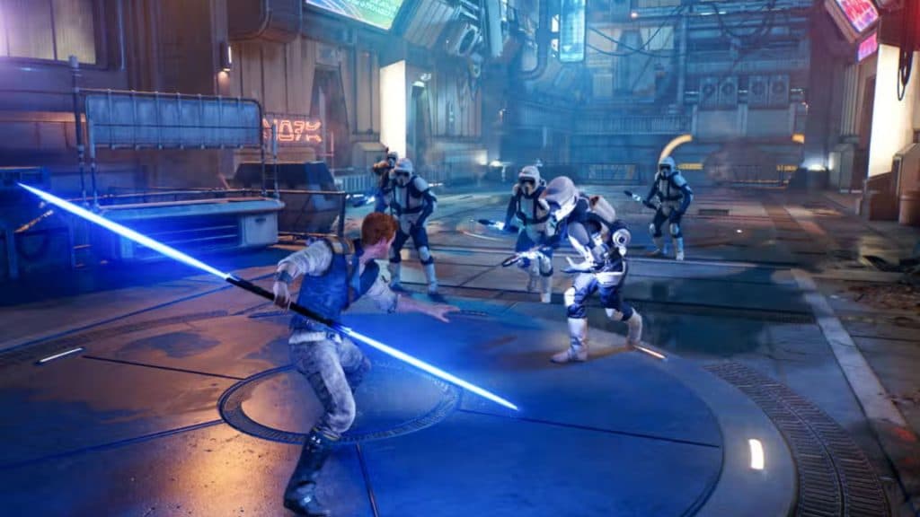 cal fighting stormtroopers in star wars jedi survivor