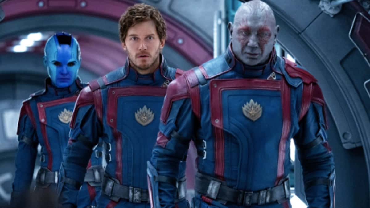 Nebula, Peter Quill, and Drax in Guardians of the Galaxy 3