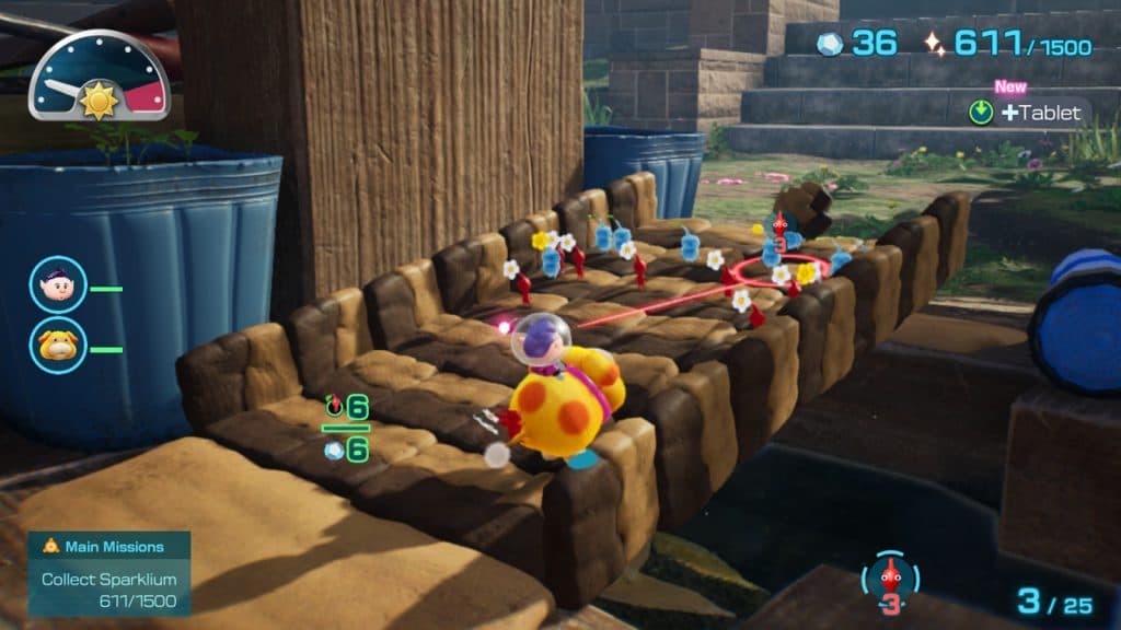 A screenshot of Pikmin building a bridge