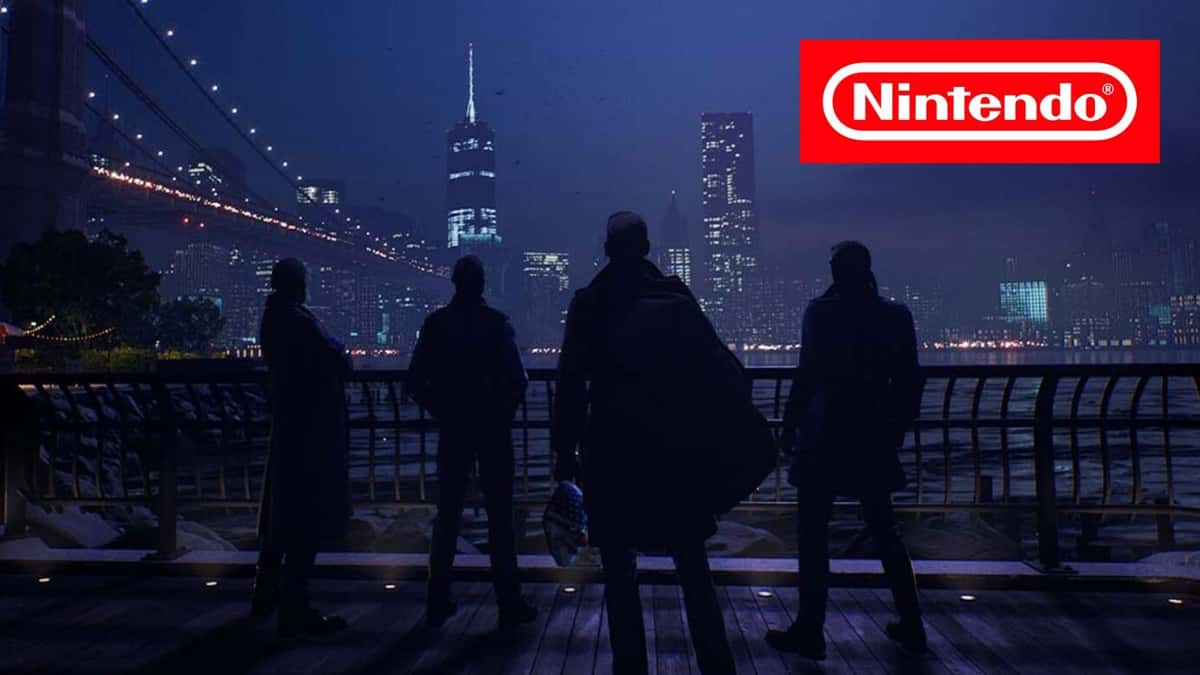 payday 3 characters stood at bridge with nintendo logo