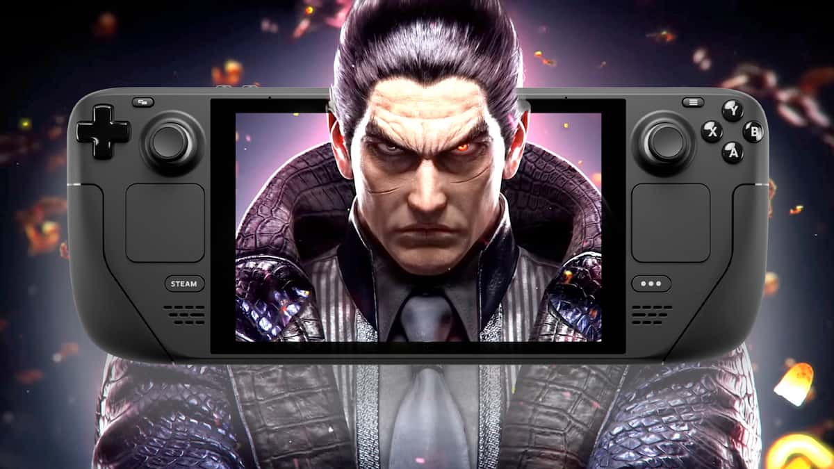 Tekken 8 character art over a Steam Deck