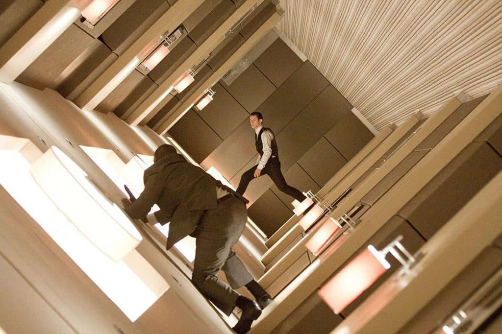 Joseph Gordon Levitt in Inception, directed by Christopher Nolan