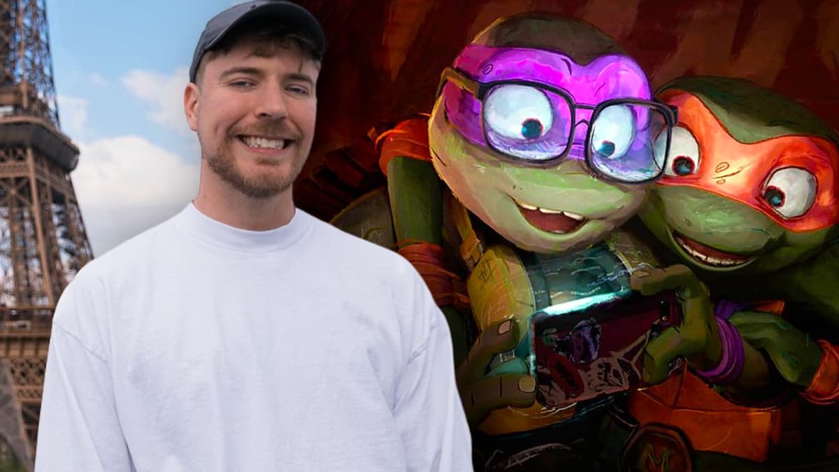 MrBeast and a still from Teenage Mutant Ninja Turtles: Mutant Mayhem