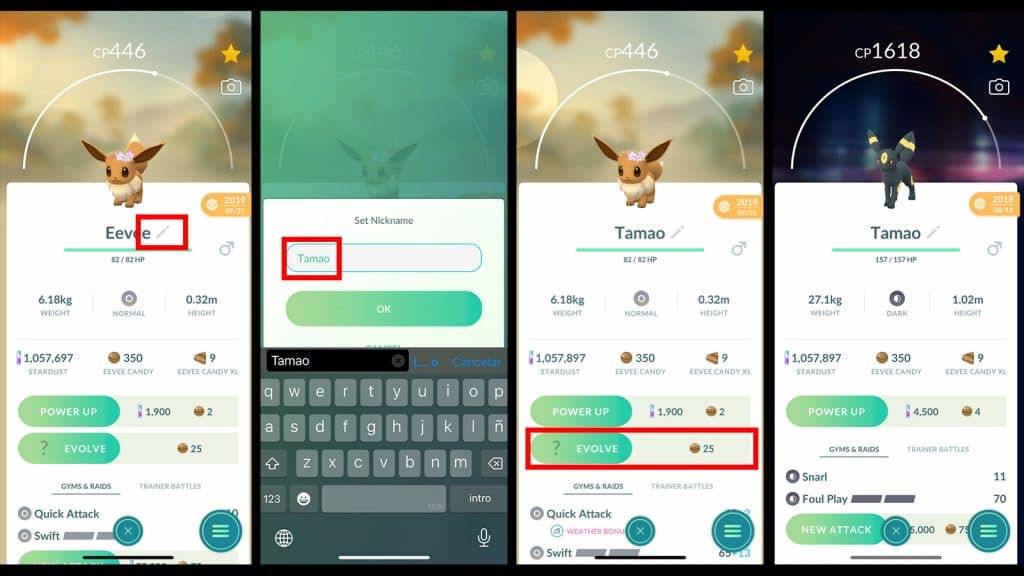 pokemon go eevee evolution umbreon name trick tamao