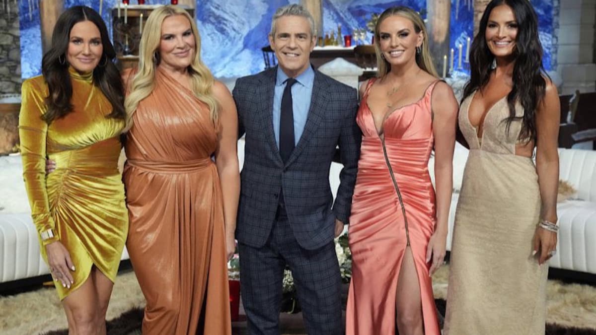 RHOSLC's Meredith Marks, Heather Gay, Whitney Rose, and Lisa Barlow pictured with BravoTV executive Andy Cohen.