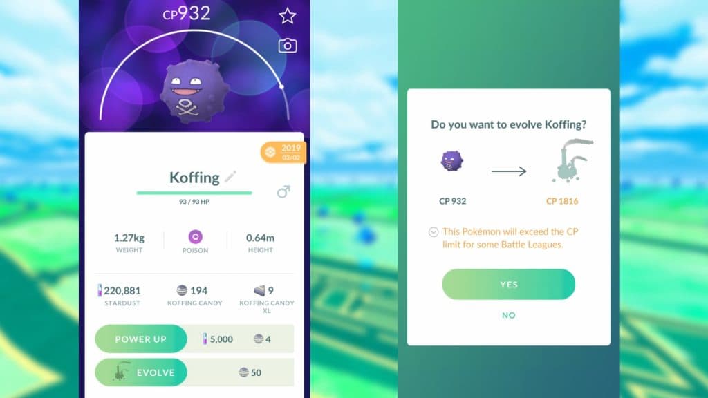 Evolving Koffing into Galarian Weezing during a Pokemon Go event