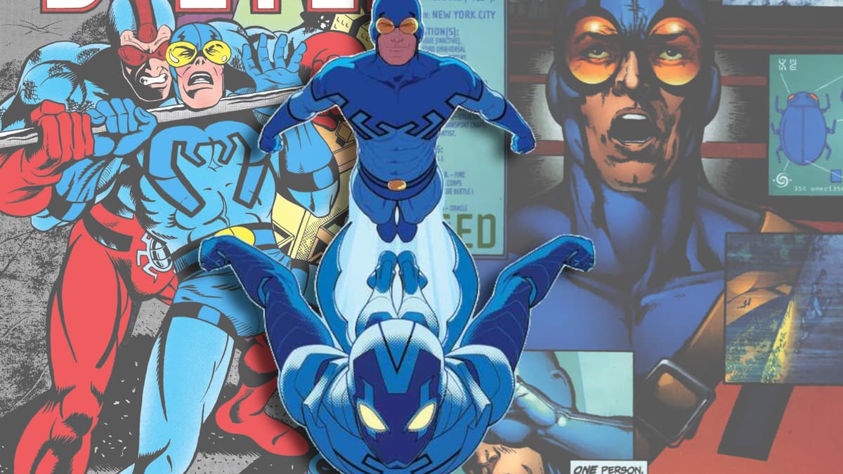 The various incarnations of Blue Beetle.