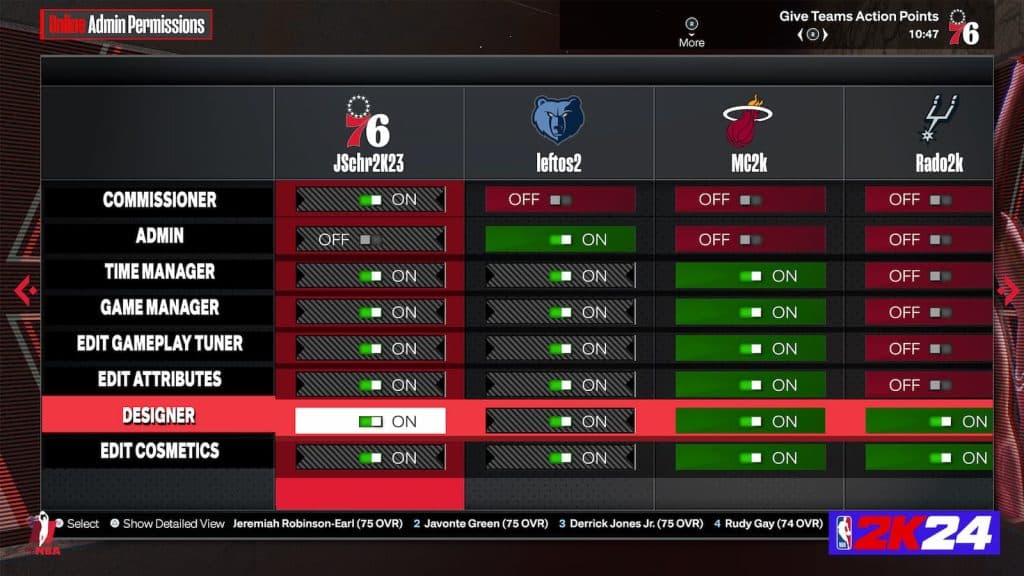 MyNBA online roles in NBA 2K24