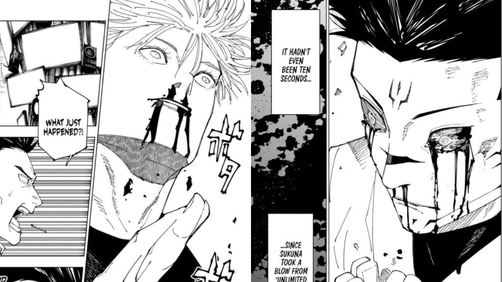 An image featuring Gojo and Sukuna from Jujutsu Kaisen manga