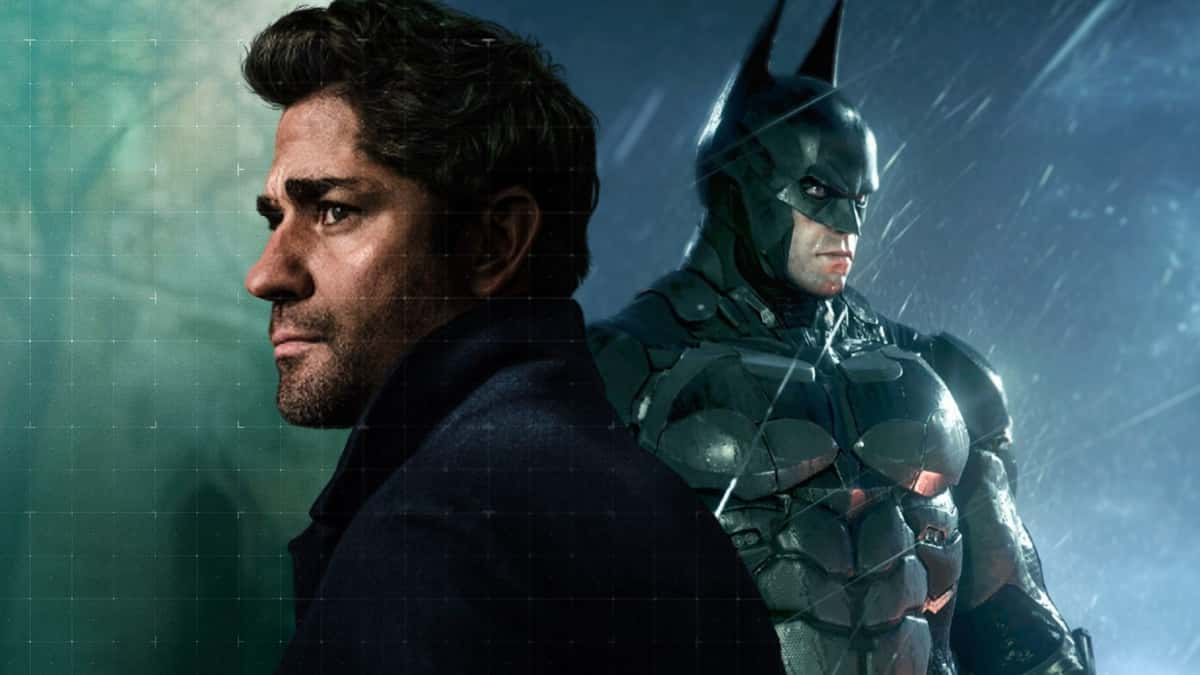 John Krasinski and a still of Batman