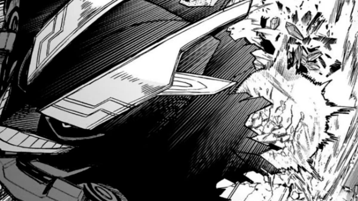 A panel showing All Might in his armored suit