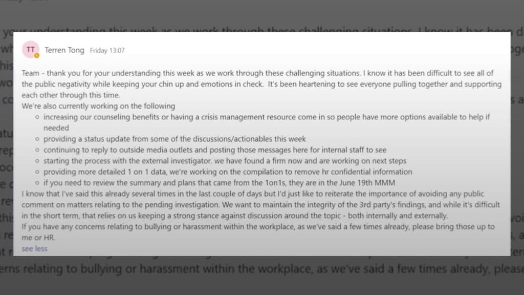 Terren Tong's message to LMG employees