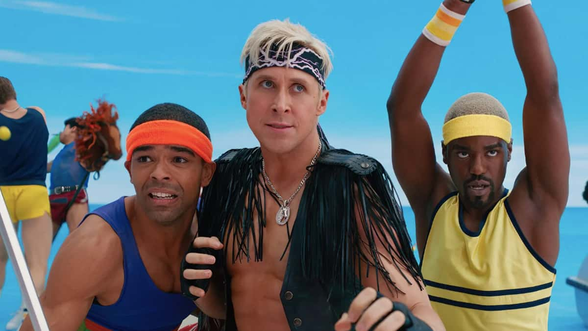 Ryan Gosling, Ncuti Gatwa, and Kingsley Ben-Adir as Kens in Barbie