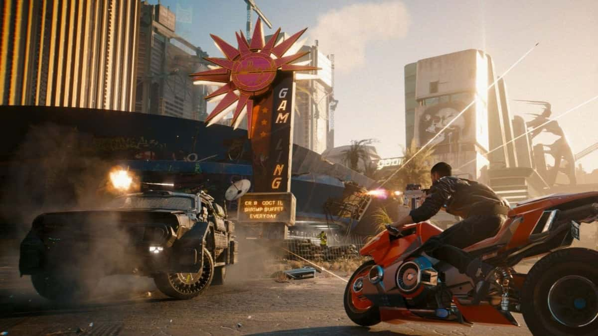 player riding bike in cyberpunk 2077 phantom liberty dlc