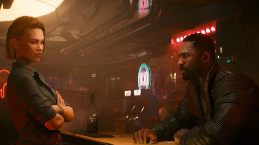 idris elba talking at bar in cyberpunk 2077 phantom liberty dlc