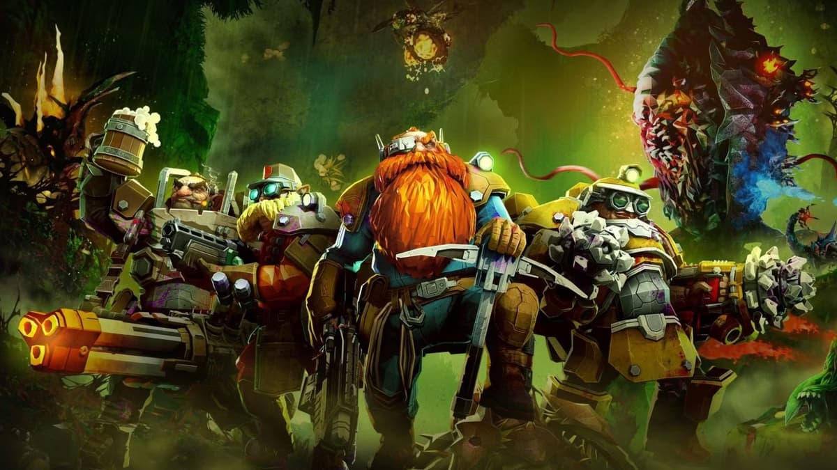 An image of Deep Rock Galactic keyart.