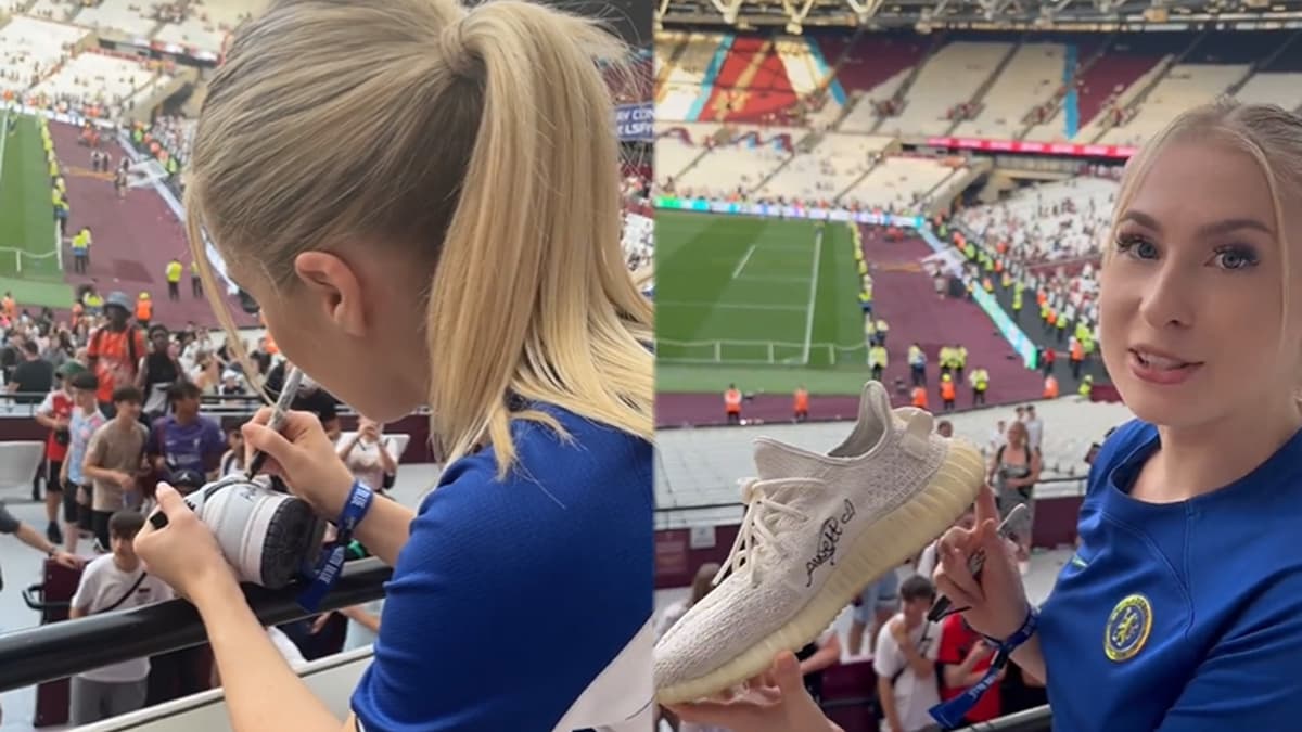 OnlyFans model signs autograph on Sidemen Charity Match spectator’s Yeezy sneaker