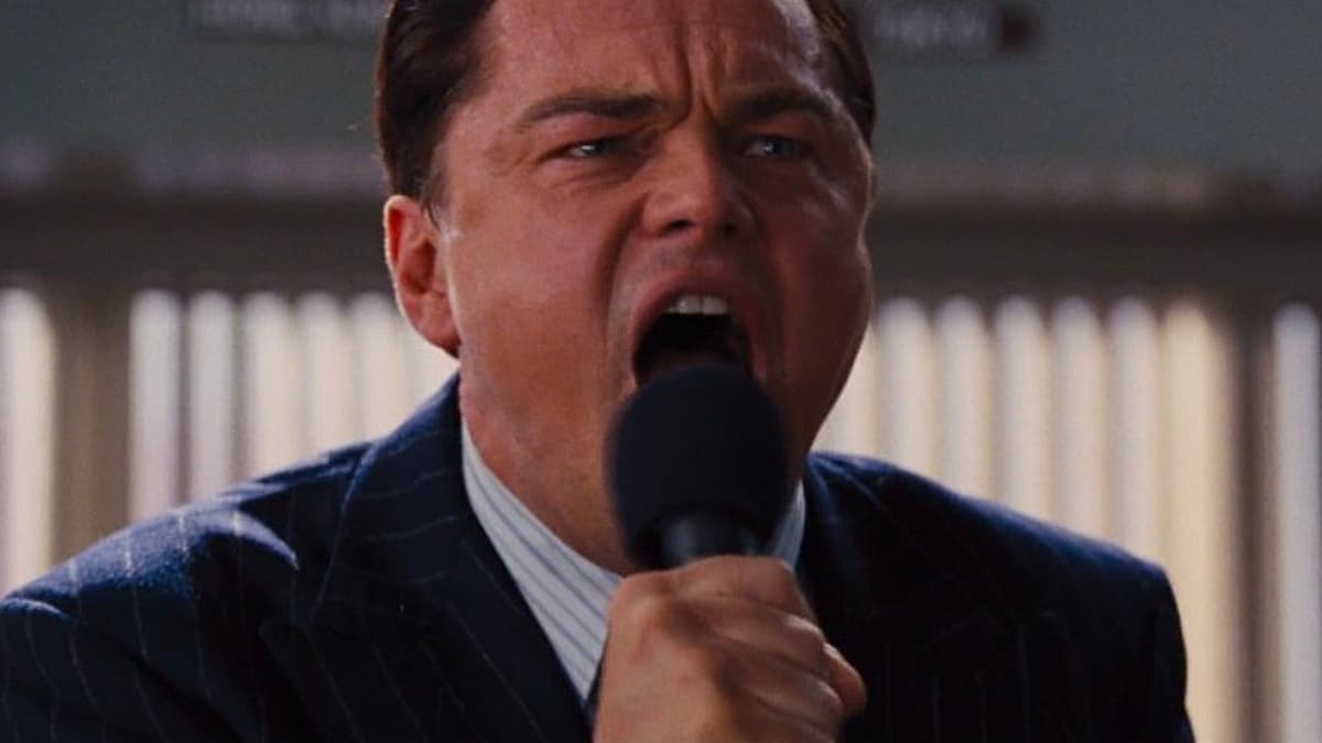 Leonardo DiCaprio as Jordan Belfort in The Wolf of Wall Street