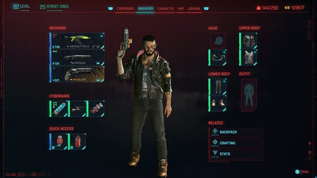 an image of V's inventory in Cyberpunk 2077 Phantom Liberty