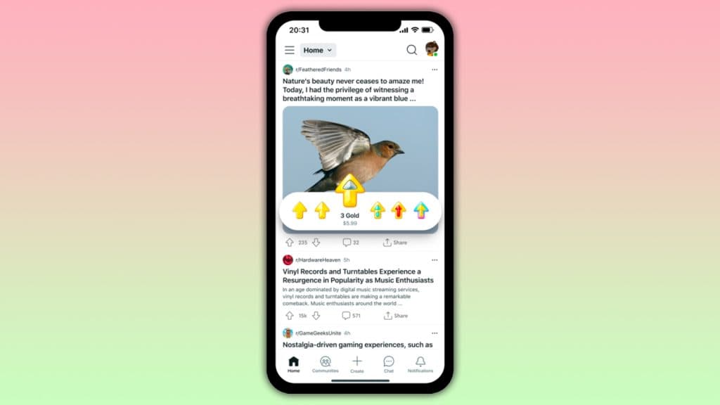 reddit on phone with new upvote system