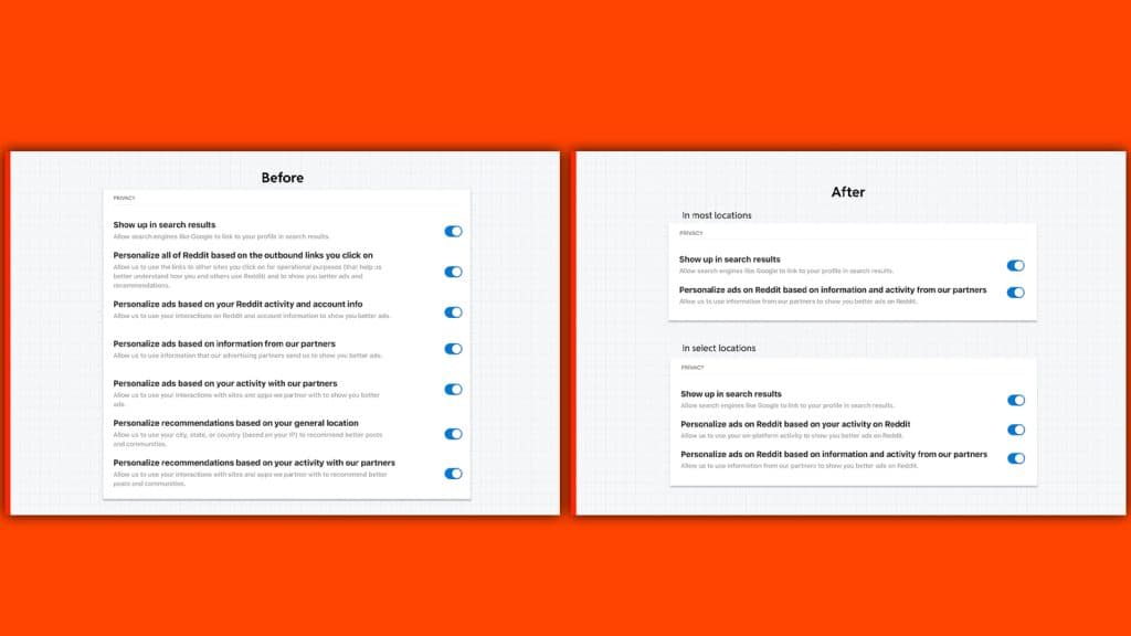 reddit new advertising before and after showing toggles removed