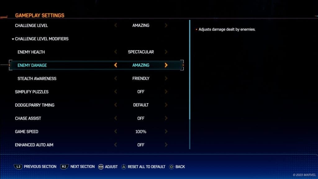 Enemy Settings in Spider-Man 2