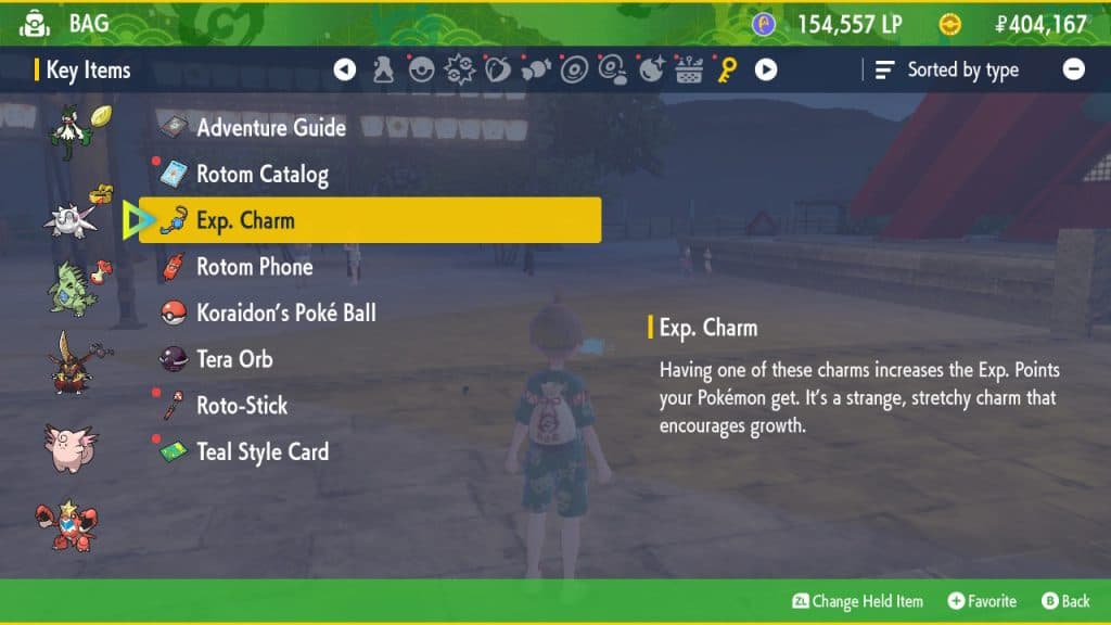 pokemon scarlet violet exp charm menu