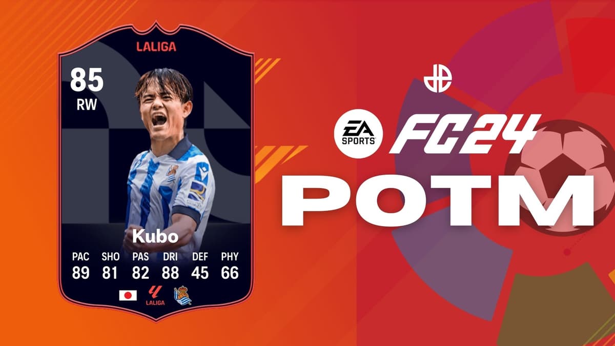 Kubo POTM card on orange background with La Liga logo and EA SPORTS logo