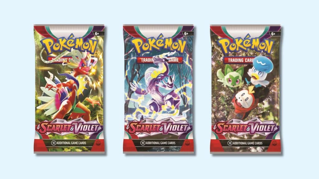 Scarlet and Violet base set booster packs.