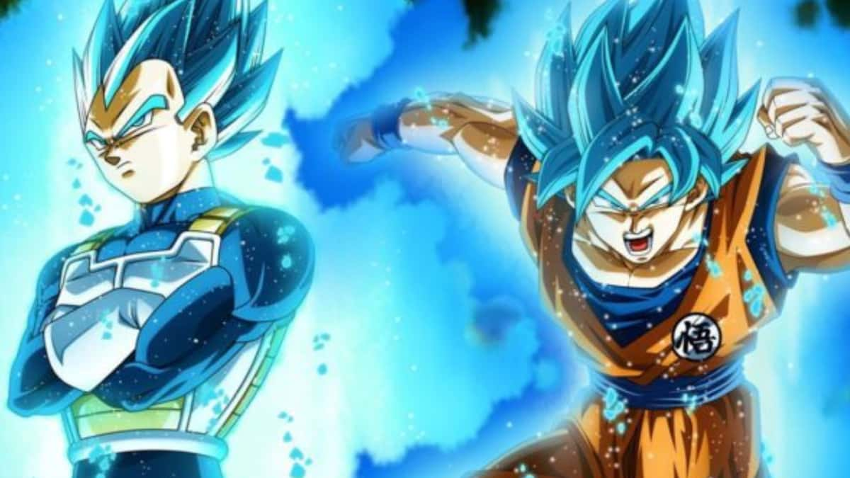 ssj blue vegeta and goku powering up