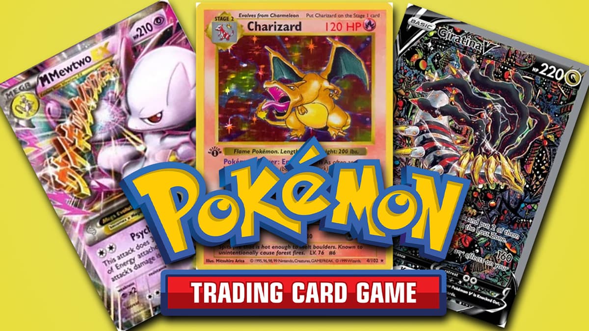 Image of Pokemon TCG logo with different cards