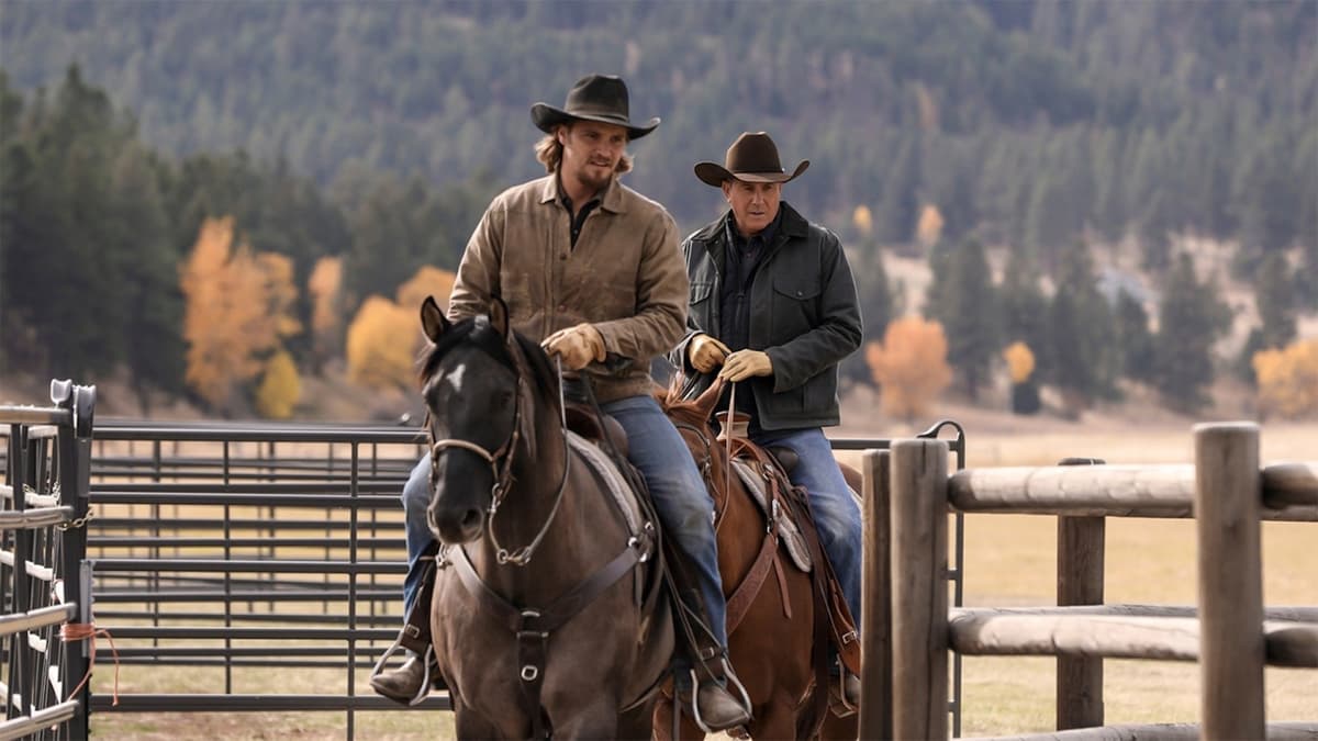 Luke Grimes and Kevin Costner in Yellowstone