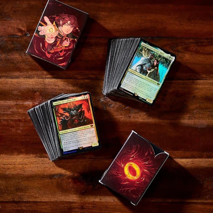 LOTR Universes Beyond MTG decks opened on table