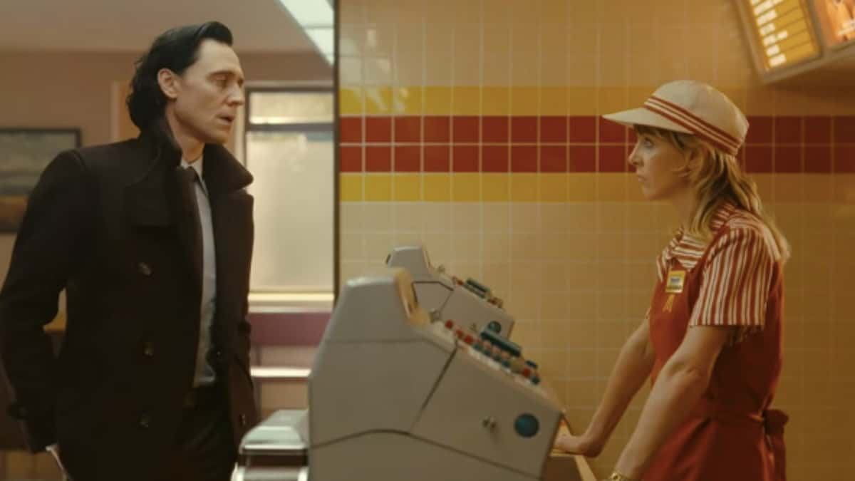 Tom Hiddleston as Loki and Sophia Di Martino as Sylvie in Loki