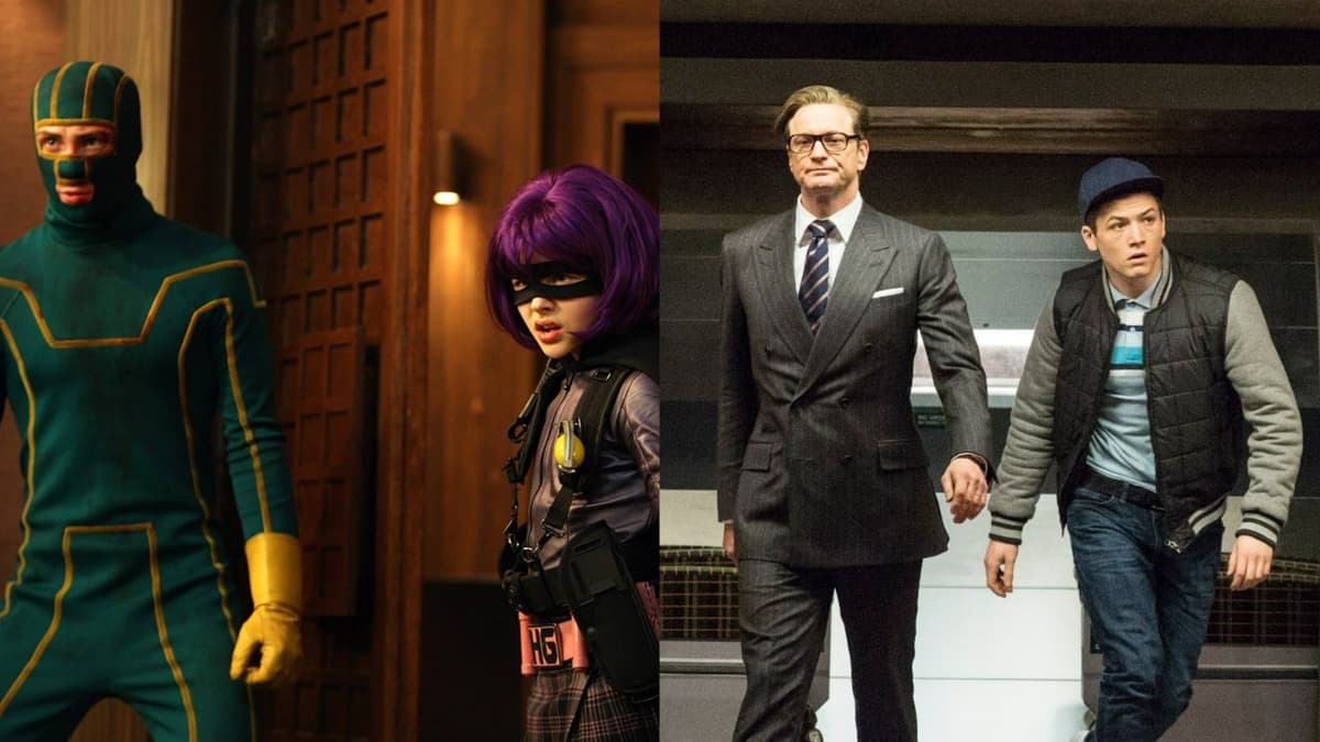 The lead characters of Kick-Ass and Kingsman.