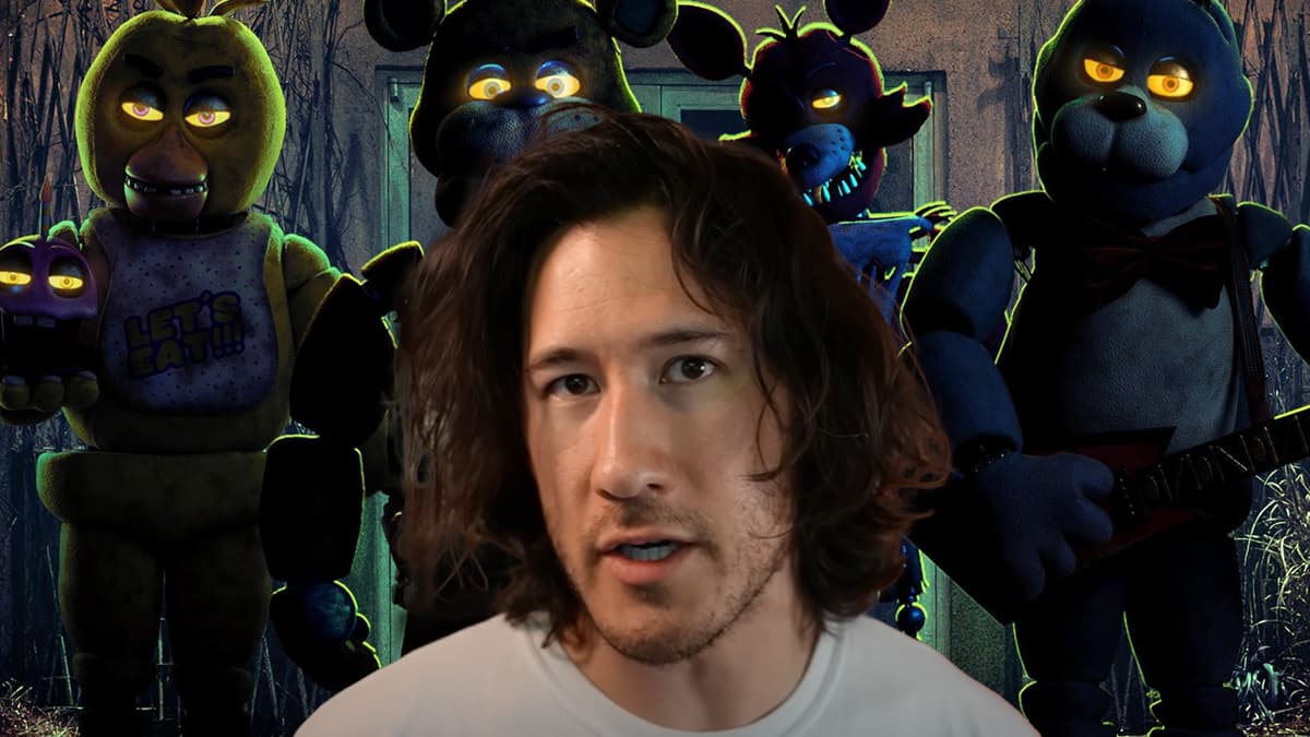 Markiplier in front of Five Nights at Freddy's gameplay